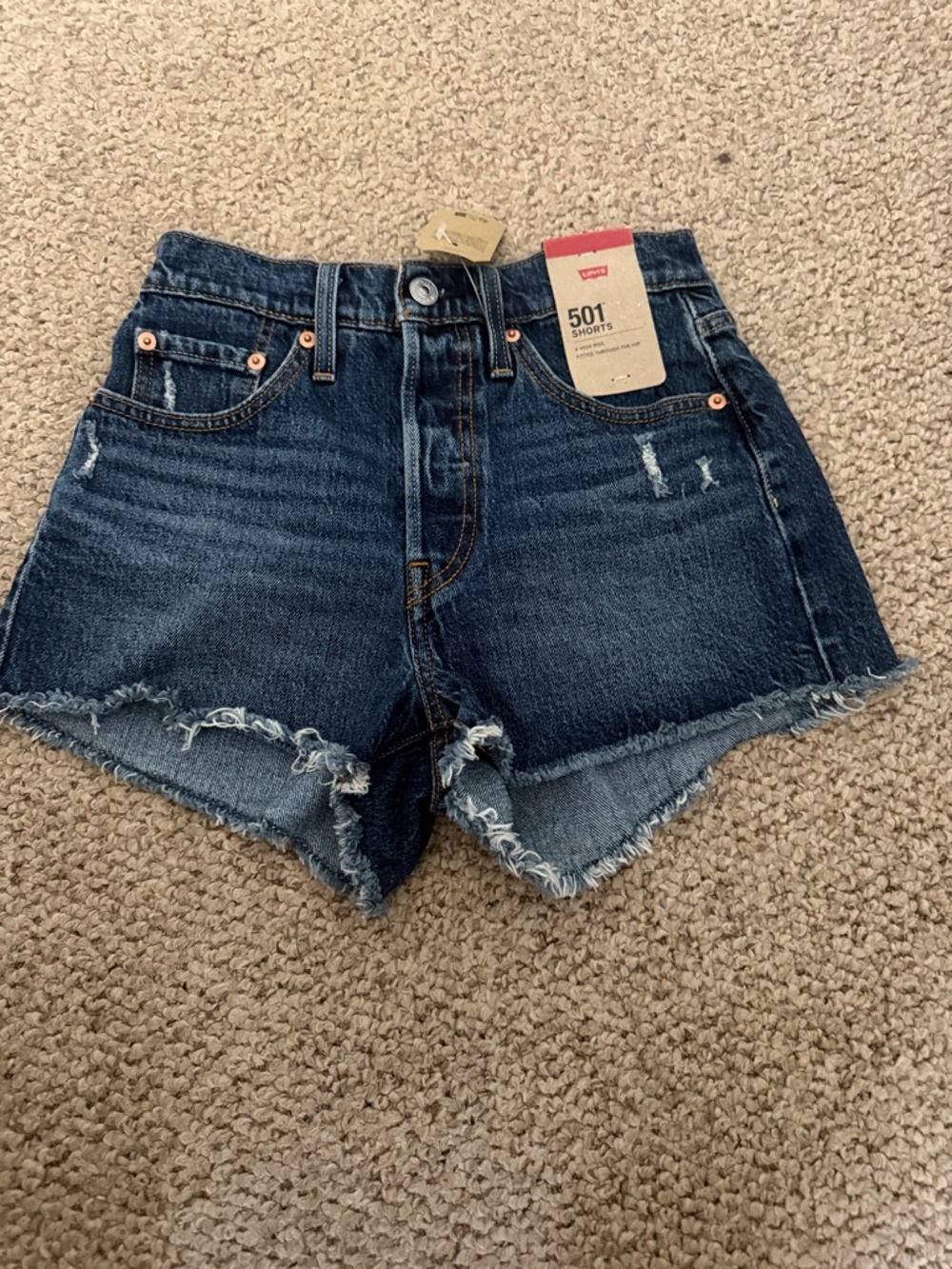 Levi's Dark Blue Distressed 501 Denim Shorts size 24